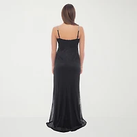 Jump Apparel Womens Juniors Draped Neck Sleeveless Glitter Bodycon Dress
