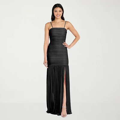 Morgan & Co. Womens Juniors Straight Neck Sleeveless Glitter Bodycon Dress