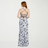 Morgan & Co. Womens Juniors Scallop Neck Short Sleeve Sequin Floral Bodycon Dress