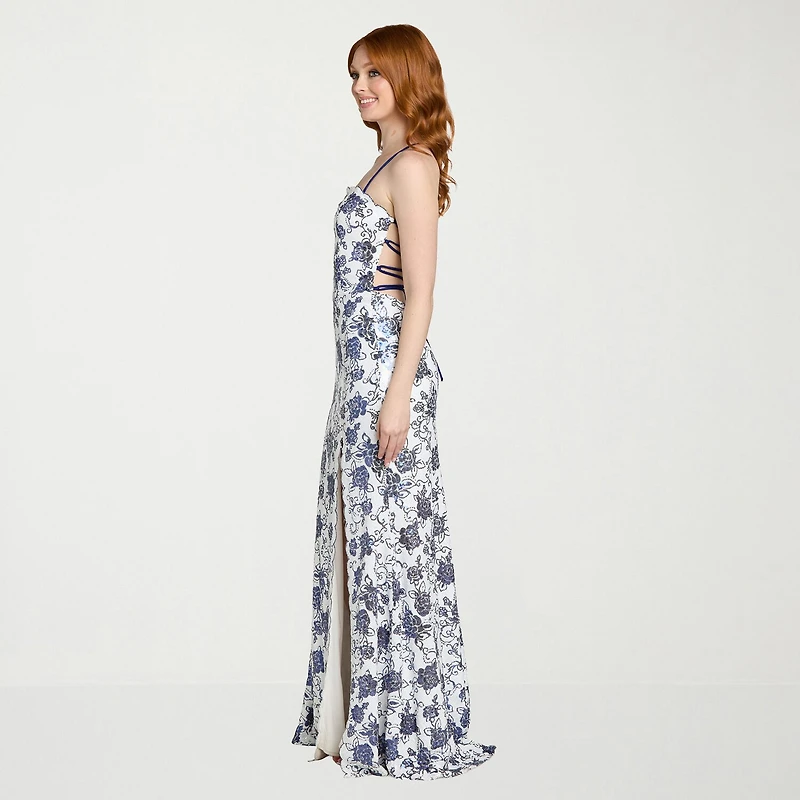 Morgan & Co. Womens Juniors Scallop Neck Short Sleeve Sequin Floral Bodycon Dress