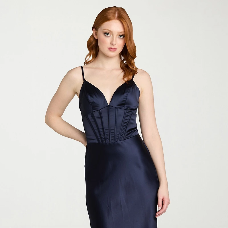 Morgan & Co. Womens Juniors V Neck Short Sleeve Satin Bodycon Dress
