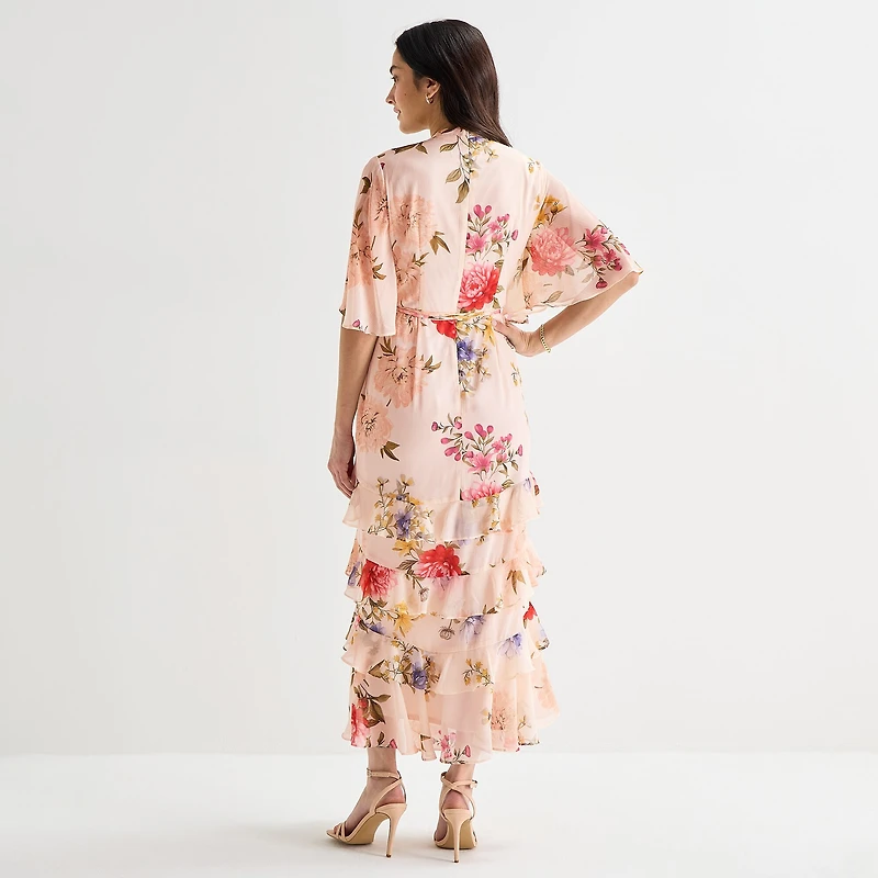 Melonie T Womens V Neck Short Sleeve Flutter Maxi Dress