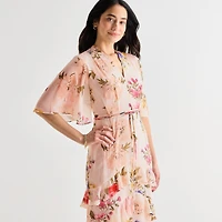 Melonie T Womens V Neck Short Sleeve Flutter Maxi Dress