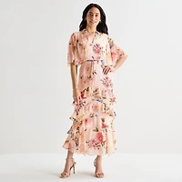 Melonie T Womens V Neck Short Sleeve Flutter Maxi Dress