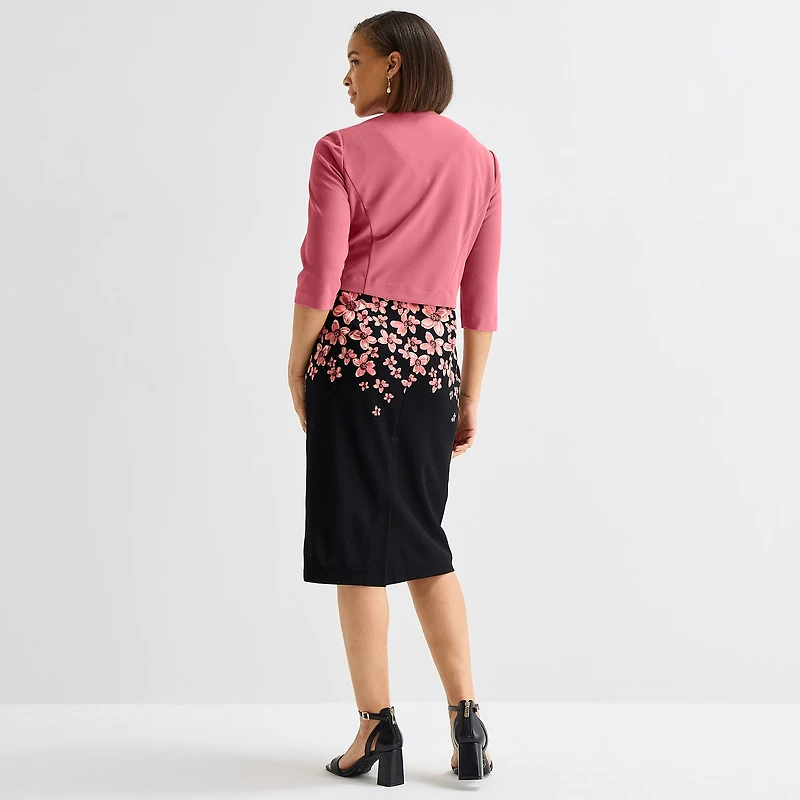 Maya Brooke Womens Crepe Floral Jacket Dress