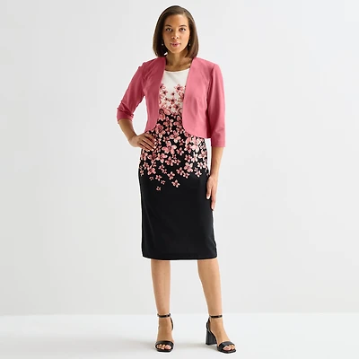 Maya Brooke Womens Crepe Floral Jacket Dress