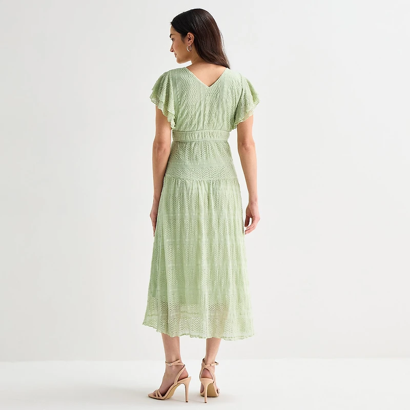 Rabbit Rabbit Rabbit Design Womens Short Sleeve Lace Midi Fit + Flare Dress