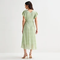 Rabbit Rabbit Rabbit Design Womens Short Sleeve Lace Midi Fit + Flare Dress