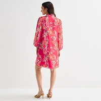 Jessica Howard Womens Split Tie Neck Long Sleeve Floral Shift Dress