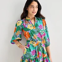 Willow Glenn Womens V Neck 3/4 Sleeve Balloon Floral Fit + Flare Dress