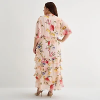 Melonie T Womens Plus V Neck Short Sleeve Flutter Maxi Dress