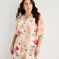 Melonie T Womens Plus V Neck Short Sleeve Flutter Maxi Dress