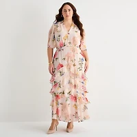 Melonie T Womens Plus V Neck Short Sleeve Flutter Maxi Dress