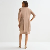 Maya Brooke Womens Fitted Lace Jacket Dress