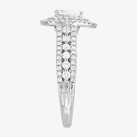 Limited Quantities! (G-I / I1) Womens 1 CT. T.W. Natural White Diamond 14K Gold Pear Side Stone Halo Engagement Ring
