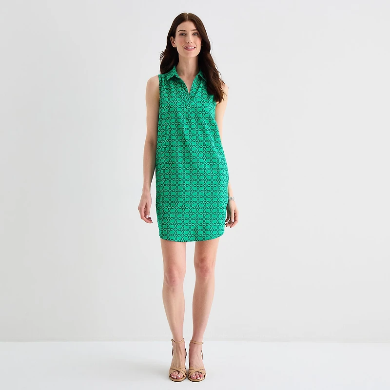 St. John's Bay Womens Tall Sleeveless Shirt Dress