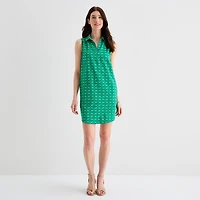 St. John's Bay Womens Tall Sleeveless Shirt Dress