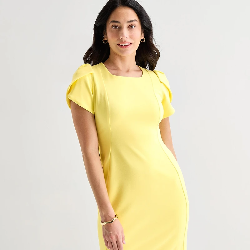 Marc New York Womens Square Neck Short Sleeve Sheath Dress
