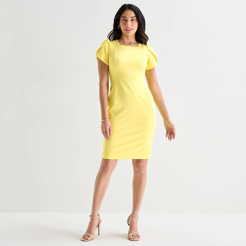 Marc New York Womens Square Neck Short Sleeve Sheath Dress