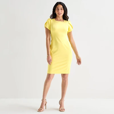 Marc New York Womens Square Neck Short Sleeve Sheath Dress