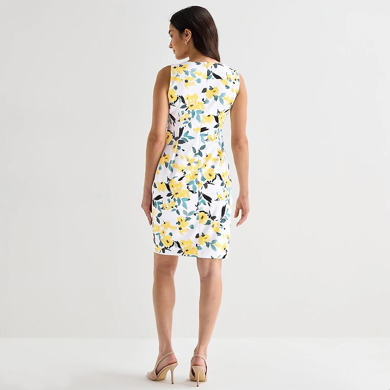 Marc New York Womens Round Neck Sleeveless Floral Sheath Dress