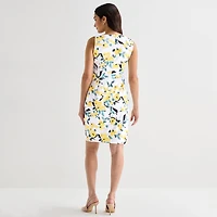 Marc New York Womens Round Neck Sleeveless Floral Sheath Dress