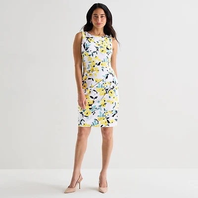 Marc New York Womens Round Neck Sleeveless Floral Sheath Dress
