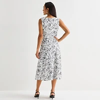 Marc New York Womens Midi Round Neck Sleeveless Floral Fit + Flare Dress