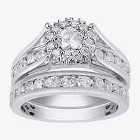 (G, Si2) Womens 2 CT. T.W. Lab Grown White Diamond 10K Gold Round Side Stone Halo Bridal Set