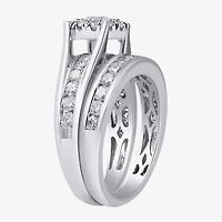 (G, Si2) Womens 2 CT. T.W. Lab Grown White Diamond 10K Gold Round Side Stone Halo Bridal Set