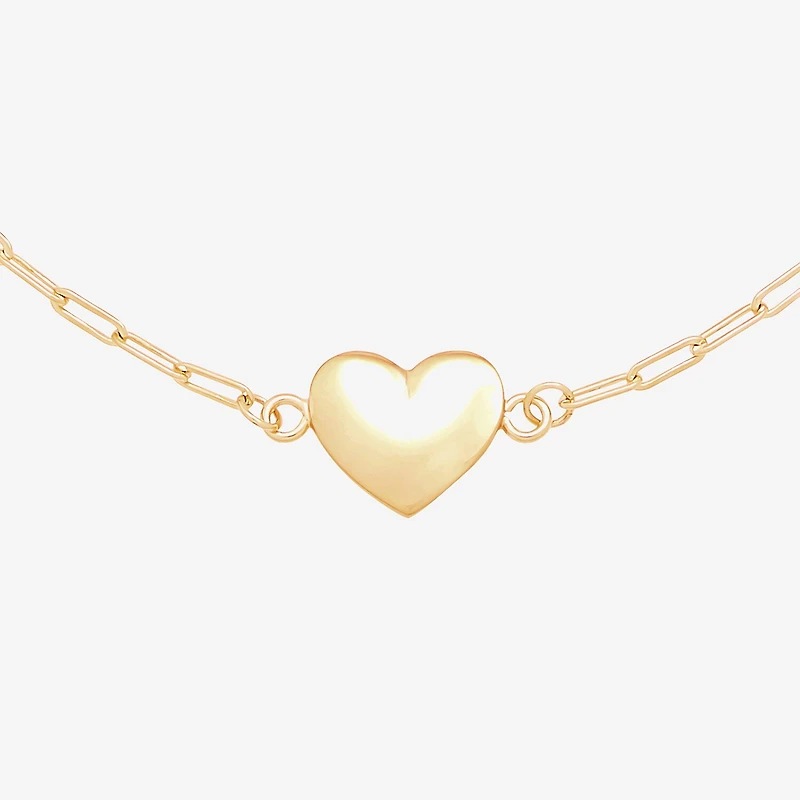Gold Addiction Womens 10K Gold 7.25 Inch Solid Heart Chain Bracelet