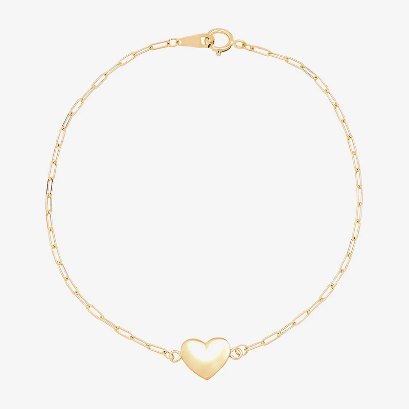 Gold Addiction Womens 10K Gold 7.25 Inch Solid Heart Chain Bracelet
