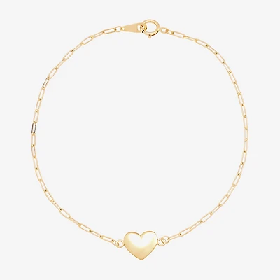 Gold Addiction Womens 10K Gold 7.25 Inch Solid Heart Chain Bracelet