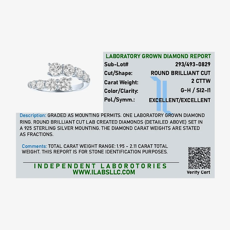 Diamond Addiction (G-H / Si2-I1) Womens 2 CT. T.W. Lab Grown White Sterling Silver Bypass Cocktail Ring