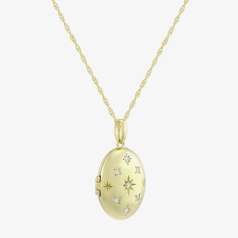 (H-I / Si1) Womens 1/10 CT. T.W. Lab Grown White Diamond 14K Gold Over Silver Oval 18 Inch Pendant Necklace
