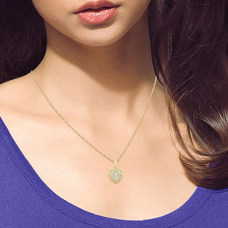 (H-I / Si1) Womens 1/4 CT. T.W. Lab Grown White Diamond 14K Gold Over Silver Heart 18 Inch Pendant Necklace