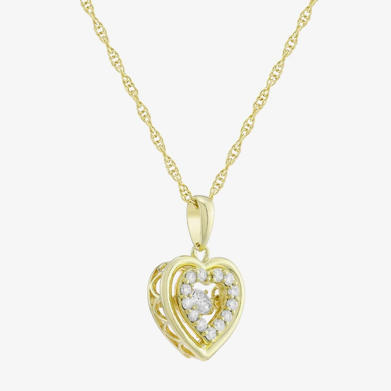 (H-I / Si1) Womens 1/4 CT. T.W. Lab Grown White Diamond 14K Gold Over Silver Heart 18 Inch Pendant Necklace