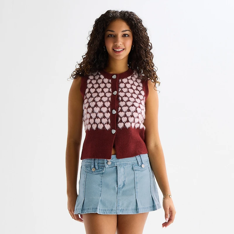 Forever 21 Womens Crew Neck Button Juniors Hearts Sweater Vest