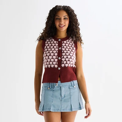 Forever 21 Womens Crew Neck Button Juniors Hearts Sweater Vest