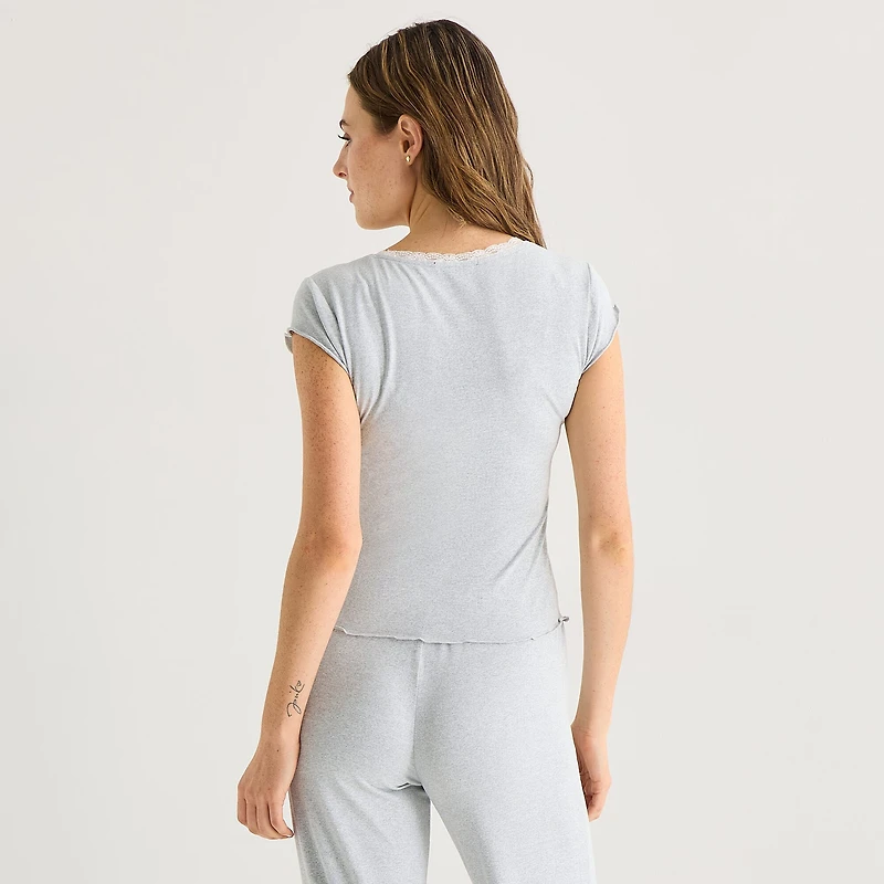 Forever 21 Womens Juniors Square Neck Short Sleeve T-Shirt