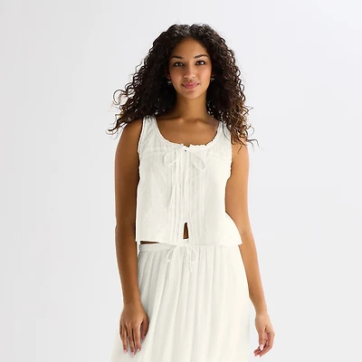 Arizona Womens Juniors Round Neck Sleeveless Peplum Top