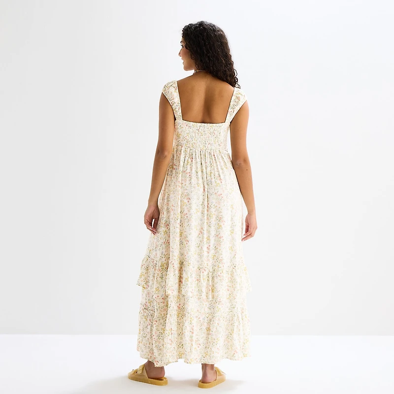 Arizona Womens Juniors Round Neck Short Sleeve Maxi Dress