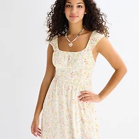 Arizona Womens Juniors Round Neck Short Sleeve Maxi Dress