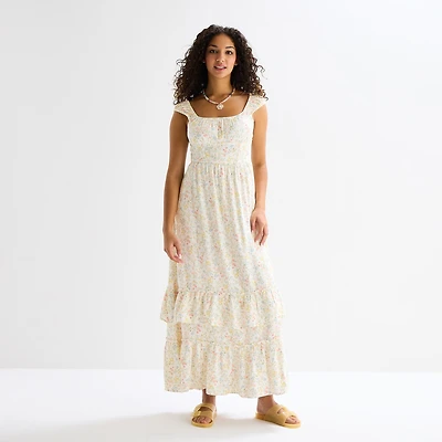 Arizona Womens Juniors Round Neck Short Sleeve Maxi Dress