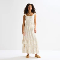 Arizona Womens Juniors Round Neck Short Sleeve Maxi Dress