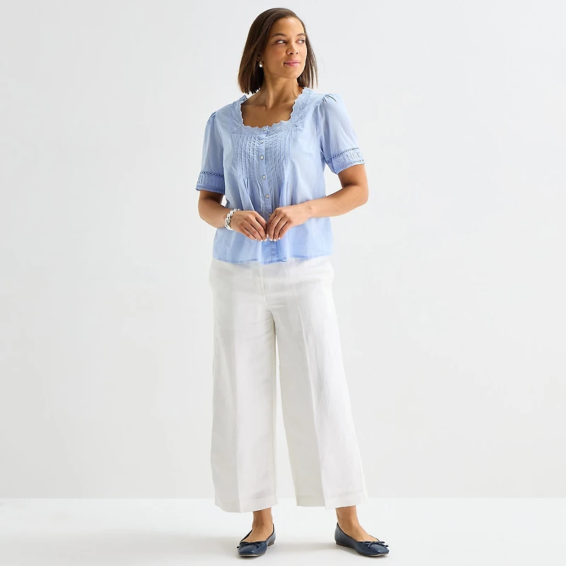 Liz Claiborne Womens Square Neck Short Sleeve Blouse