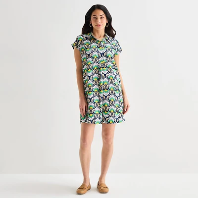 St. John's Bay Womens Short Sleeve Striped Sheath Dress