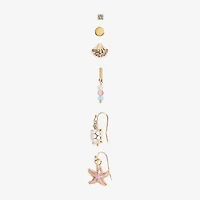 Arizona Gold Tone Starfish Turtle Womens 6 Pair Earring Set