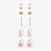 Arizona Gold Tone Starfish Turtle Womens 6 Pair Earring Set