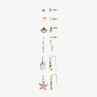 Arizona Gold Tone Starfish Turtle Womens 6 Pair Earring Set